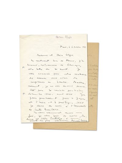 Mircea Eliade, corespondență cu Irma Antonetto, 1967