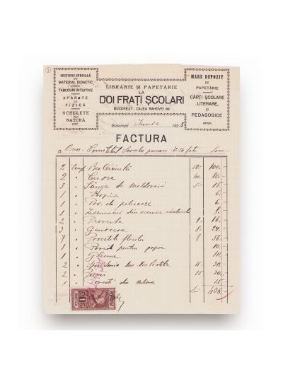 Tipografia „Litera”, „Cartea Românească”, „La Doi Frați Școlari”, „Socec”, trei facturi și o adresă, 1928-1944