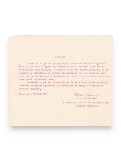 Mihail Sadoveanu, Valeriu Râpeanu și I. D. Bălan + referință semnată olograf de Mihail Sadoveanu
