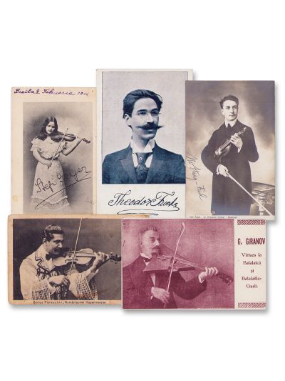 Muzicienii Theodor Fuchs, Constantin C. Nottara, Stefi Geyer, cinci cărți poștale fotografice