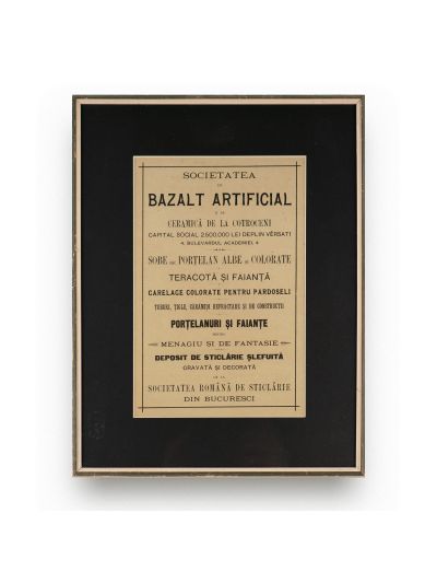 Societatea de Bazalt Artificial, reclamă tip afiș, 1897