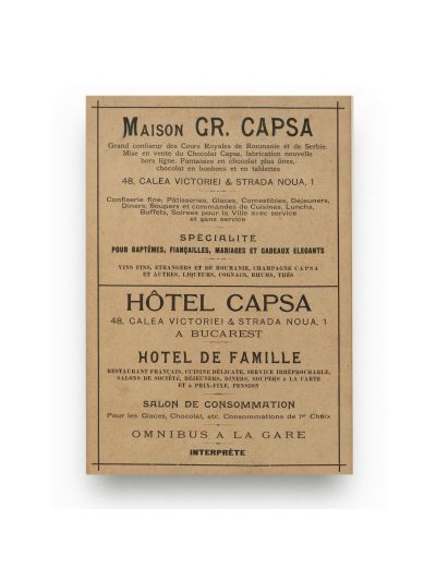 Hotelul și cofetăria Casa Capșa, reclamă tip afiș, 1897
