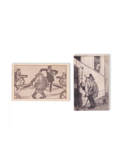 Regele Carol I și țarul Ferdinand al Bulgariei, două cărți poștale caricaturale, ilustrator A. Murnu