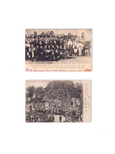 Serbarea Asociației Cântăreților Germani în Galați + Pelerinaj la mormântul lui Alexandru I. Cuza, două fotografii tip carte poștală