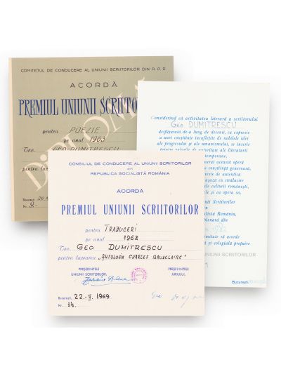 Geo Dumitrescu, trei premii acordate de Consiliul Uniunii Scriitorilor, 1964-1981