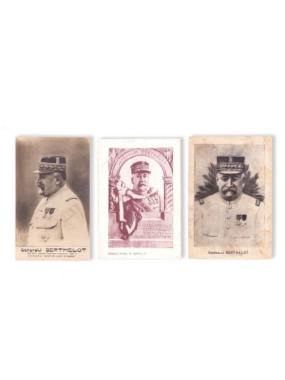 Gen. Henri M. Berthelot, trei cărți poștale ilustrate și fotografice