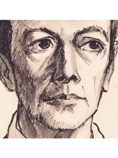 Portretul lui Geo Dumitrescu, tuș și laviu pe hârtie, 1976, George Lövendal