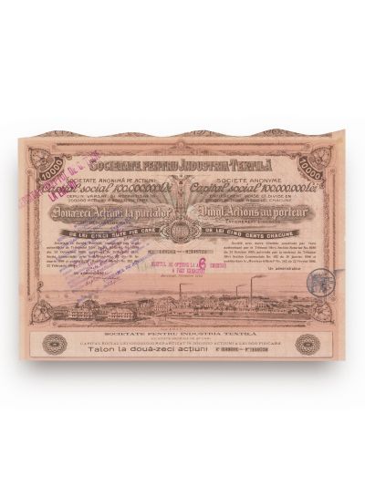 Societatea pentru Industria Textilă, titlu cu 20 acțiuni în valoare de 10.000 lei