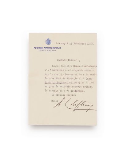 Două scrisori expediate colonelului Stamatiade Felix + carte de vizită, 1927 + 1938