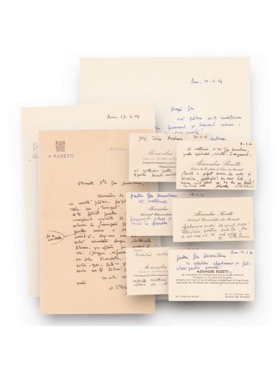 Alexandru Rosetti, trei scrisori + șase cărți de vizită pentru Geo Dumitrescu