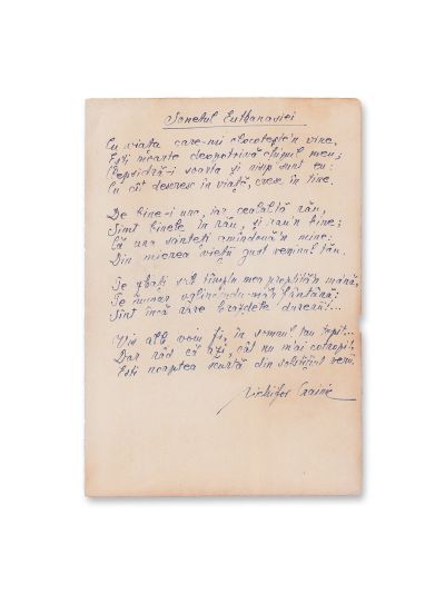 Nichifor Crainic, „Sonetul Euthanasiei”, poezie manuscris