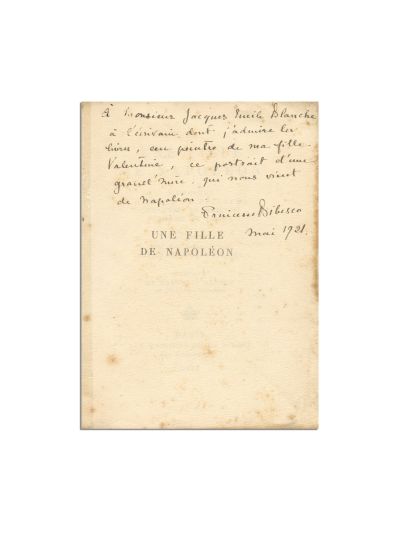Princesse Bibesco, Une fille de Napoléon, 1921, cu dedicație olografă pentru Jacques-Émile Blanche