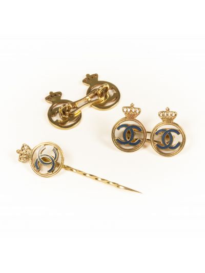 Set de butoni și ac de rever din aur 18K cu cifrul regelui Carol al II-lea