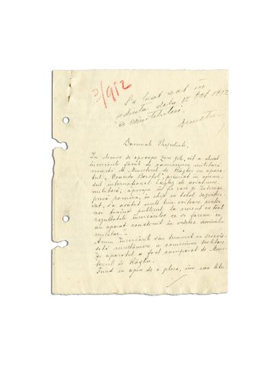 Henri Coandă, scrisoare olografă, 12 octombrie 1912 - Piesă rară