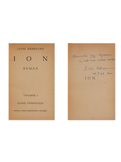 Liviu Rebreanu, Ion, 1939, două volume colligate, cu dedicație pentru gen. Argeșanu 
