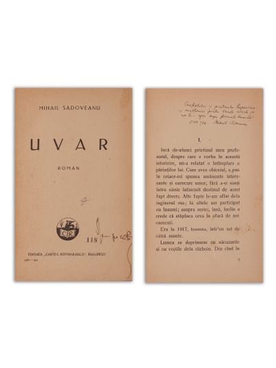 Mihail Sadoveanu, Uvar, 1932, cu dedicație pentru Perpessicius
