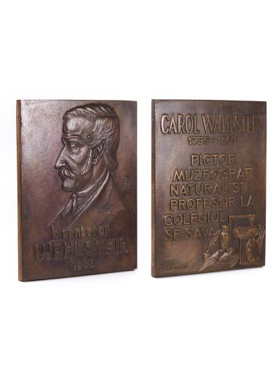 Carol Wallenstein, două basoreliefuri din bronz, 1995, sculptor Teodor Zamfirescu