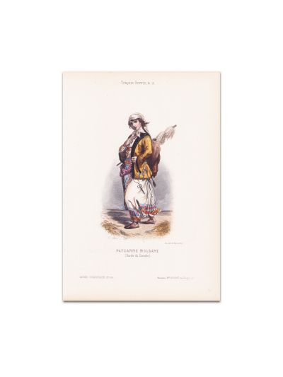 Țărancă moldoveancă de pe malurile Dunării, litografie colorată manual, gravor Michel Bouquet, cca. 1840