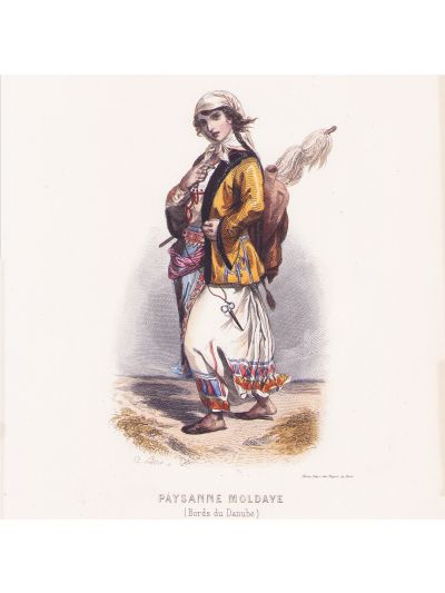 Țărancă moldoveancă de pe malurile Dunării, litografie colorată manual, gravor Michel Bouquet, cca. 1840