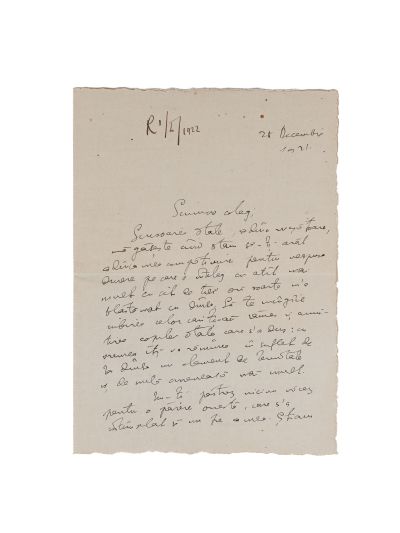 Nicolae Iorga, scrisoare expediată unui coleg, 28 decembrie 1921