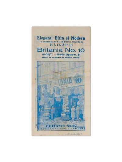 Magazin cu haine gata și croitorie „Britania no. 10”, reclamă