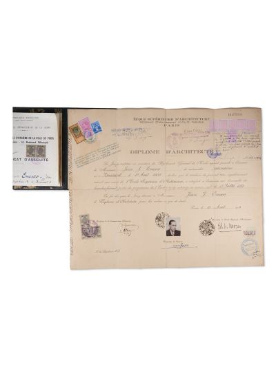 Ion I. Enescu, diplomă a Școlii Superioare de Arhitectură din Paris, 1933 + certificat de absolvire a Școlii de Higienă, 1934