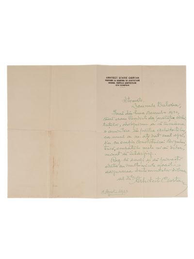 Arhitect Statie Ciortan, corespondență pentru domnul Valerim, 9 aprilie 1933