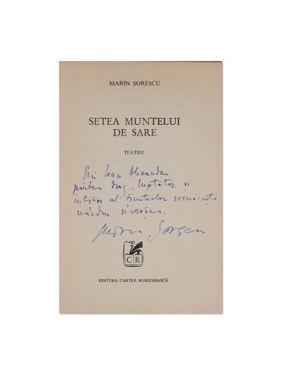 Marin Sorescu, Setea muntelui de sare, 1974, cu dedicație pentru Ioan Alexandru 