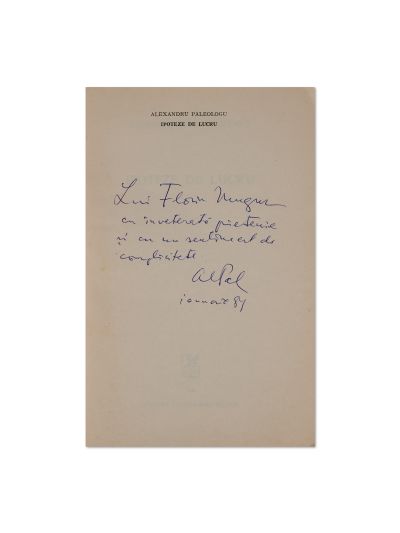 Alexandru Paleologu, Ipoteze de lucru, cu dedicație pentru poetul Florin Mugur