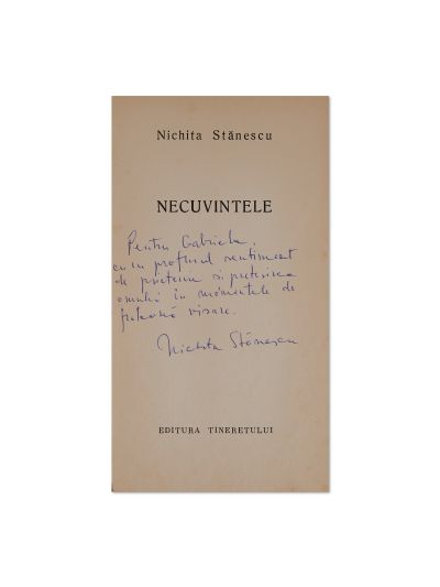 Nichita Stănescu, Necuvintele, 1969, cu dedicație olografă