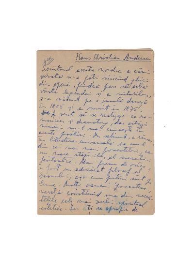 Zoe Dumitrescu-Bușulenga, Hans Christian Andersen, manuscris