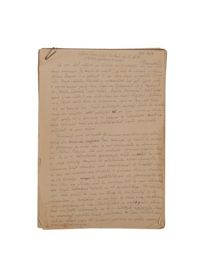 Lucian Blaga, memoriu adresat Comitetului Central al P.M.R. Secția Cultură și Artă, privind disputa cu Mihail Beniuc, 1959, manuscris de 21 pagini
