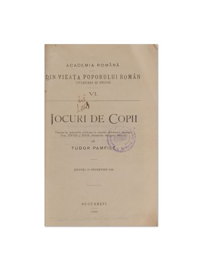 Tudor Pamfile, Jocuri de copii, 1909 