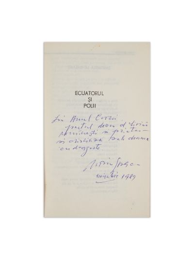Marin Sorescu, Ecuatorul și polii, 1989, cu dedicație pentru Aurel Covaci