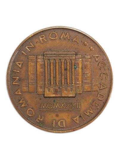 Accademia di Romania in Roma, medalie din bronz, 1932, gravor Carniol Fiul și Mac Constantinescu