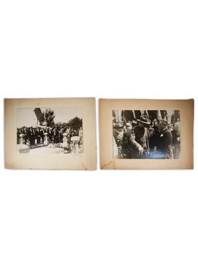 Regele Carol al II-lea, principele Nicolae și Dem. Dobrescu la Mormântul Soldatului Necunoscut, două fotografii de epocă, atelier Luvru