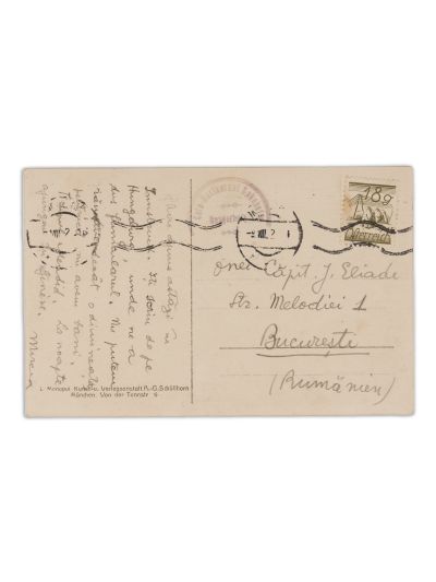 Mircea Eliade, carte poștală pentru mama sa, Jeana Eliade