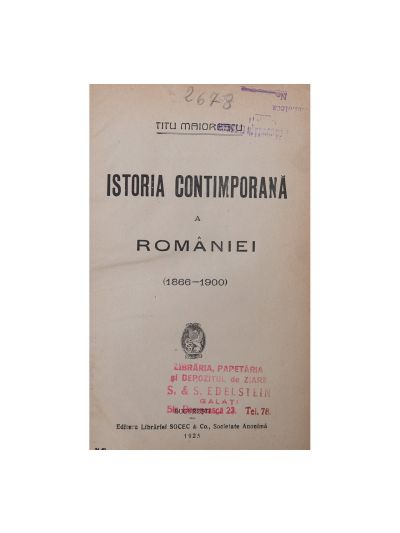 Titu Maiorescu, Istoria contimporană a României, 1925
