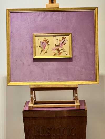 Regina Maria a României, Flori de iris, acuarelă pe hârtie, semnată 