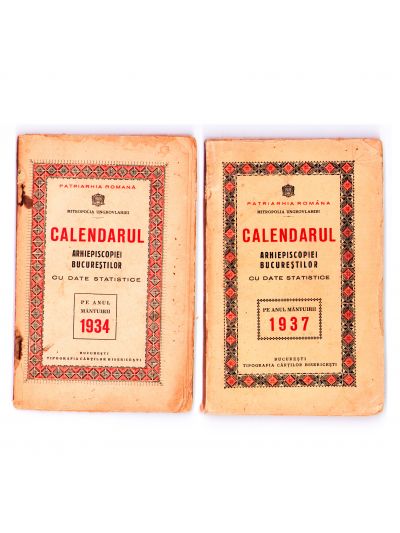 Calendarul Arhiepiscopiei Bucureștilor pe anii 1934 și 1937, două volume
