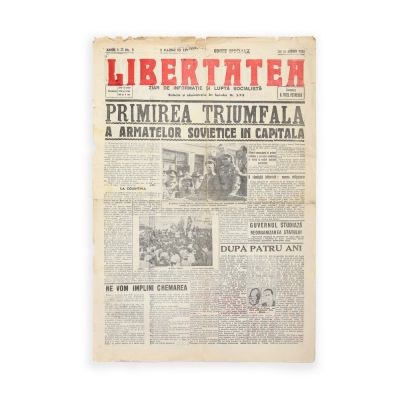 Publicația „Libertatea”, Ediție Specială, 31 August 1944 - Primirea triumfală a armatelor sovietice în capitală