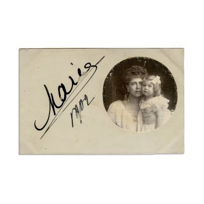 Principesa Maria și principesa Elisabeta, fotografie tip carte poștală, cu semnătură, 1902