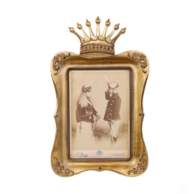 Principele Carol și principesa Elisabeta în uniformă militară, fotografie de cabinet, atelier F. Mandy
