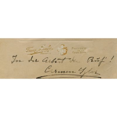 Regina Elisabeta, fotografie de epocă cu dedicație olografă, atelier Franz Mandy