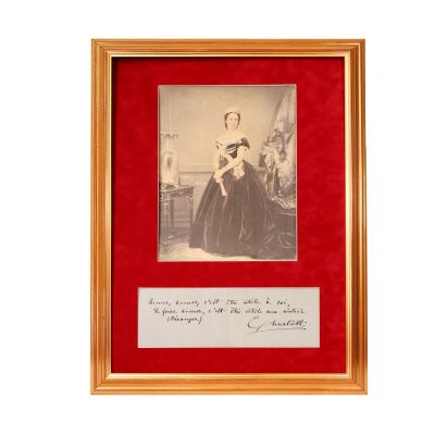 Regina Elisabeta, fotografie de mari dimensiuni, colorată manual + bilet olograf