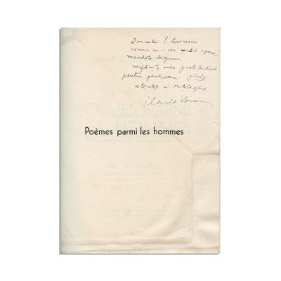 Ilarie Voronca, Poèmes parmi les hommes, 1934, exemplar numerotat, cu dedicație pentru Eugen Lovinescu
