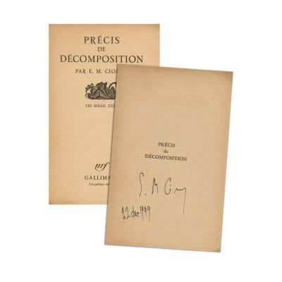 Emil Cioran, Précis de décomposition [Tratat de descompunere], 1949, cu semnătura olografă