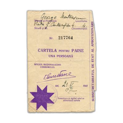 Cartelă pentru pâine pentru o persoană, 21.V.1941