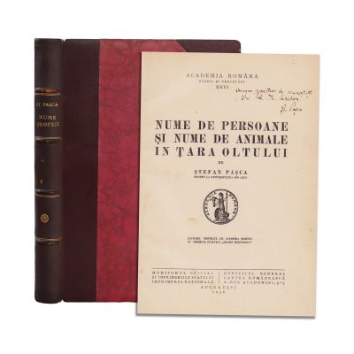 Ștefan Pașca, Nume de persoane și nume de animale în Țara Oltului, 1936, cu dedicație pentru Th. Capidan