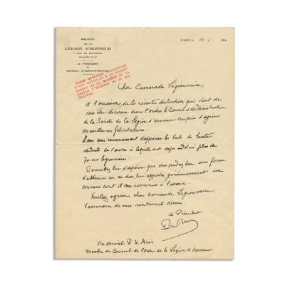 Radu R. Rosetti, corespondență de la președintele Societății Legiunii de Onoare, 1936